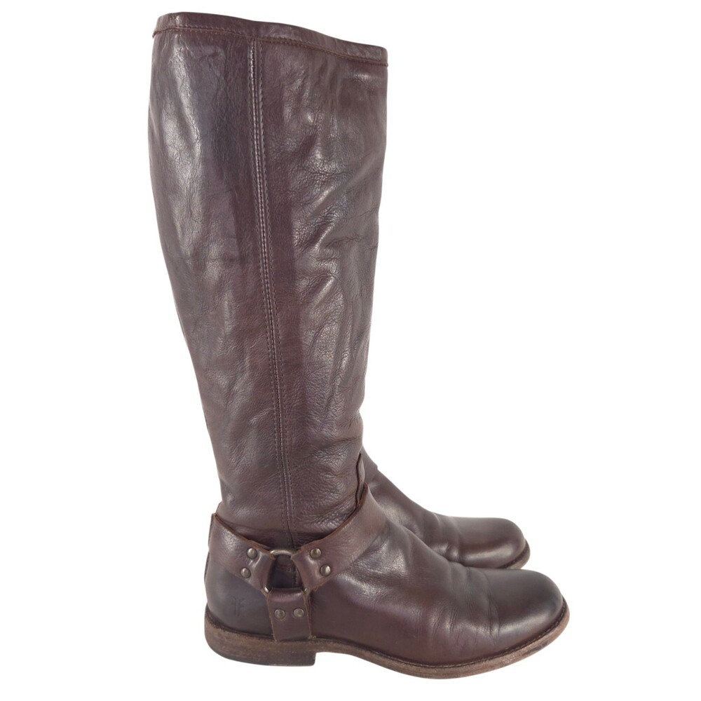 Frye 4001 Leather Harness Boot US 8.5 EU 39 Womens Brown Moto Phillip $398